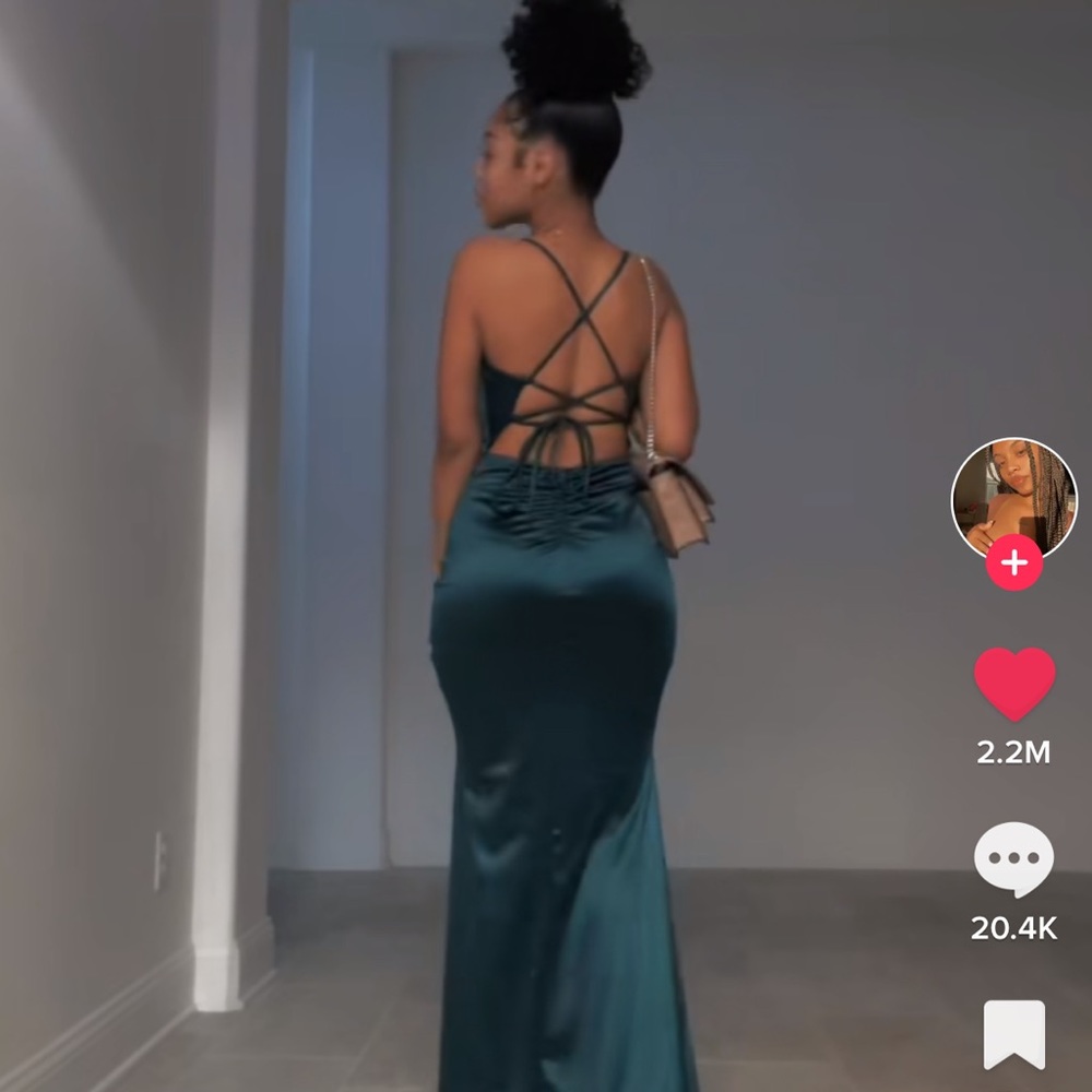 Emerald Satin Ruched Mermaid Dress